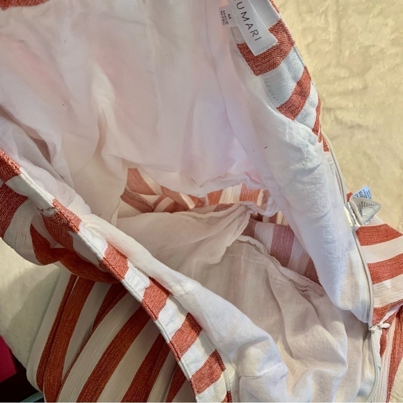 Lulumari Pants Medium White Rayon Red Stripe Lightweight Beach Side Zip Beltloop - Picture 9 of 16